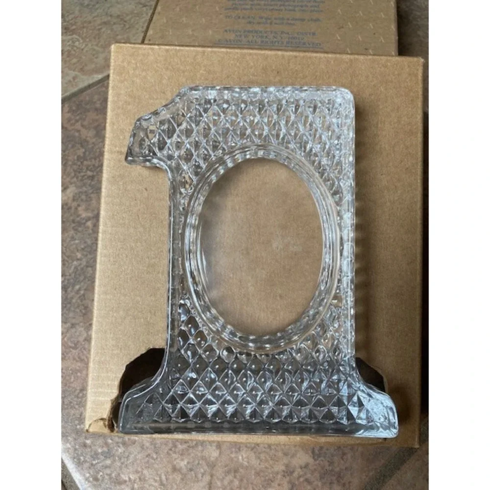 Vtg Avon You're Number One‎ Crystal Photo Frame Open Box 5.75